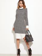 Shein Black And White Curved Hem Houndstooth Combo Sheath Dress