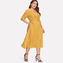 Shein Plus Ruffle Trim Surplice Wrap Dress