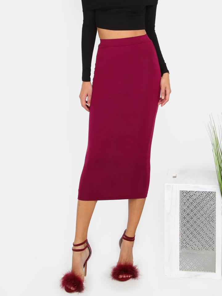 Shein Burgundy High Waist Sheath Midi Skirt