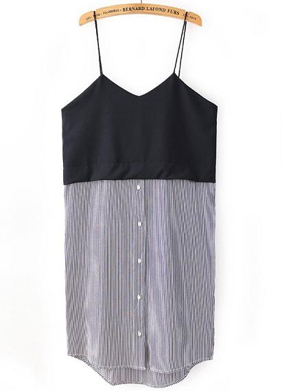 Shein Black Spaghetti Strap Vertical Stripe Dress