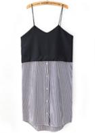 Shein Black Spaghetti Strap Vertical Stripe Dress