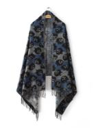Shein Blue Stripe Kitty Head Jacquard Fringe Shawl Scarf
