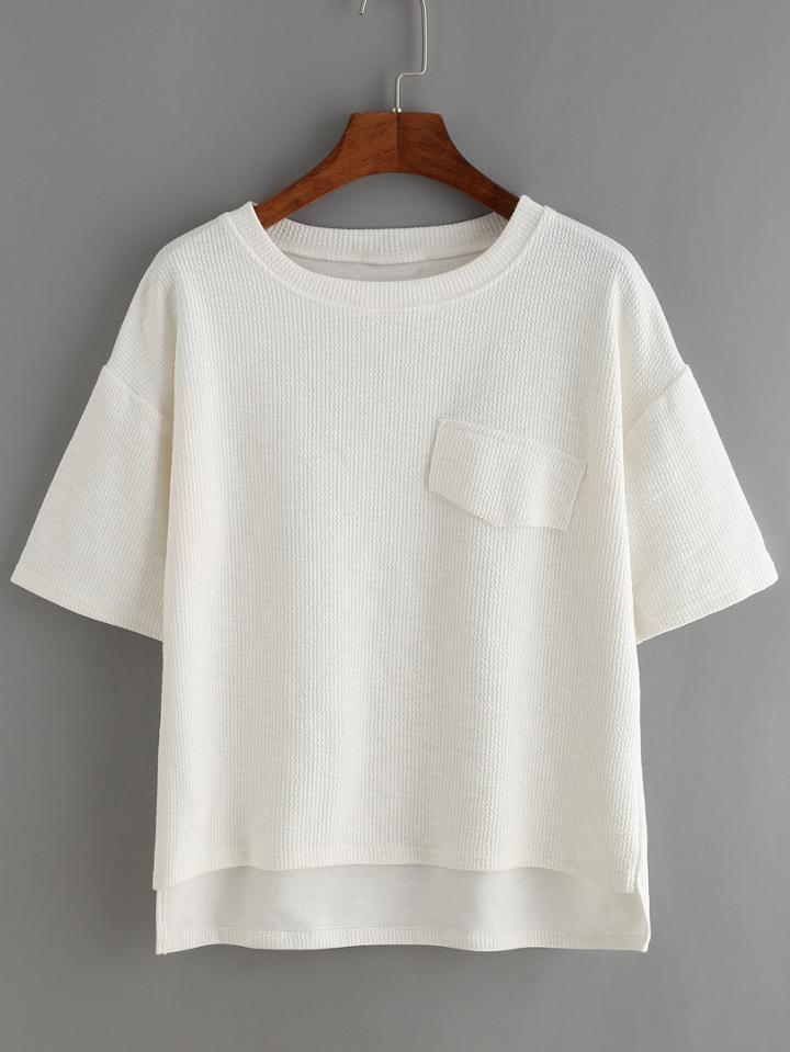 Shein White Short Sleeve Dip Hem T-shirt
