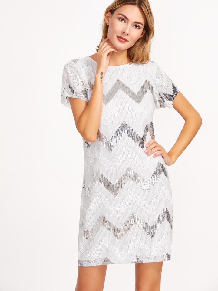 Shein Chevron Pattern Sequin Shift Dress