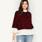 Shein Plus Pearl Beaded Cut-and-sew Frill Blouse