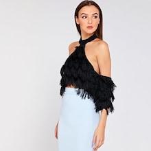Shein Cold Shoulder Fringe Detail Halter Crop Top