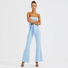Shein Knot Front Bandeau Top & Flare Hem Pants Set