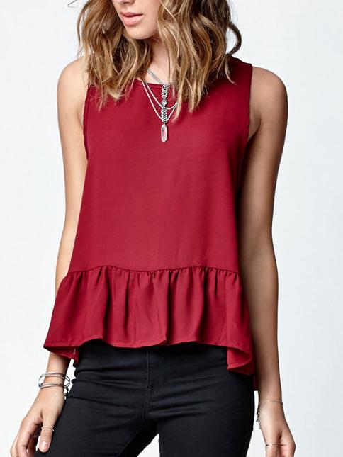 Shein Red Round Neck Ruffle Tank Top