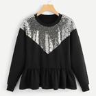 Shein Contrast Sequin Ruffle Hem Sweatshirt