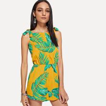 Shein Knot Shoulder Leaf Print Romper