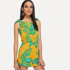 Shein Knot Shoulder Leaf Print Romper