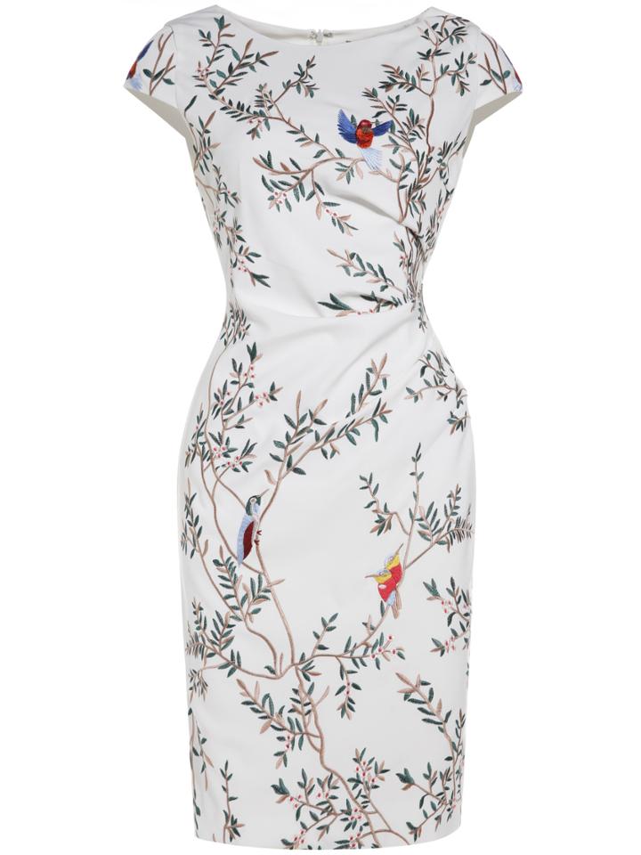 Shein White Birds Embroidered Shetah Dress