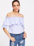 Shein Blue Vertical Striped Ruffle Layered Top