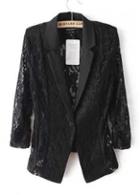 Rosewe Charming Lace Patchwork Turndown Collar Long Sleeve Blazer Black