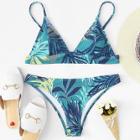 Shein Adjustable Straps Leaf Print Bikini Set