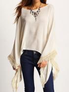 Shein Apricot Lace Crochet Fringe Loose Top