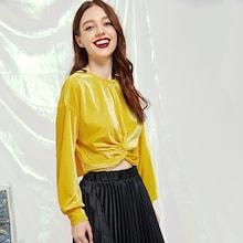 Shein Twist Front Crop Velvet Sweatshirt