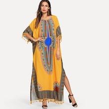 Shein Ornate Print Tassel Trim Poncho Dress