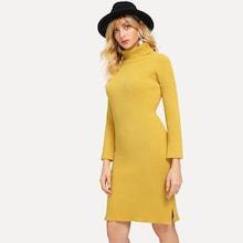 Shein Ribbed High Neck Split Sweater Dress