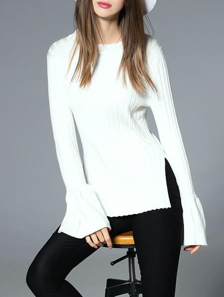 Shein White Crew Neck Knit Split Sweater