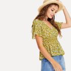 Shein Smocked Waist Floral Peplum Top