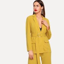 Shein Notch Collar Adjustable Belted Coat