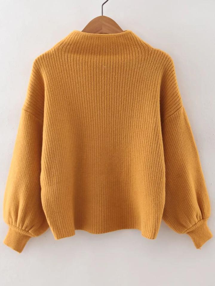 Shein Yellow Ribbed Lantern Sleeve Loose Knitwear