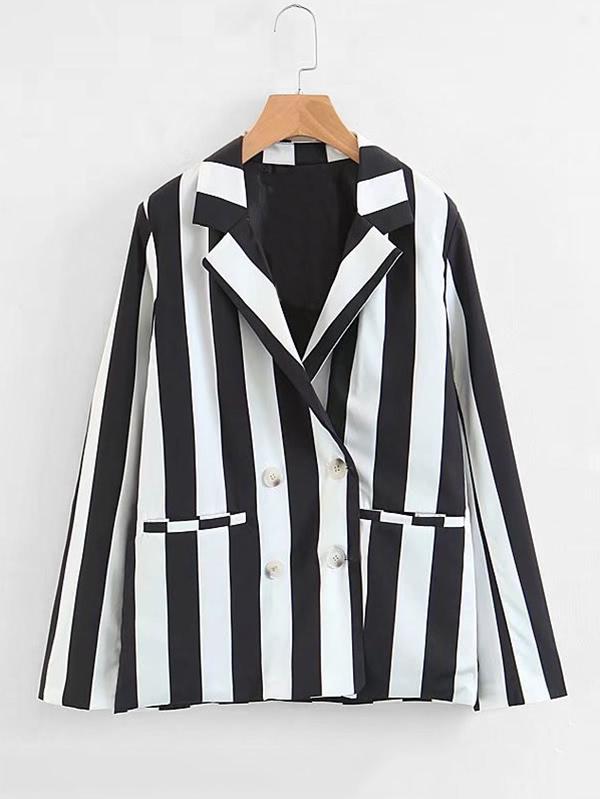 Shein Double Breasted Block Striped Blazer