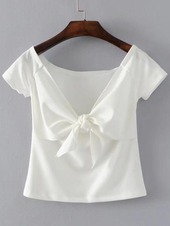 Shein V-cut Bow Bib Cute Tee