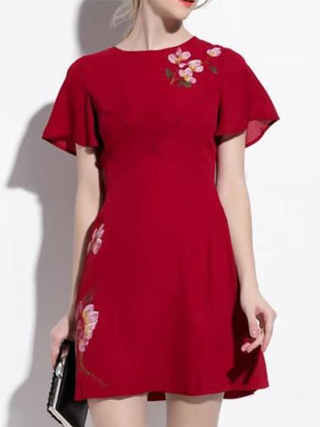 Shein Burgundy Bell Sleeve Print Dress