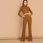 Shein Mock-neck Crop Fitted Tee & Flare Hem Pants Set