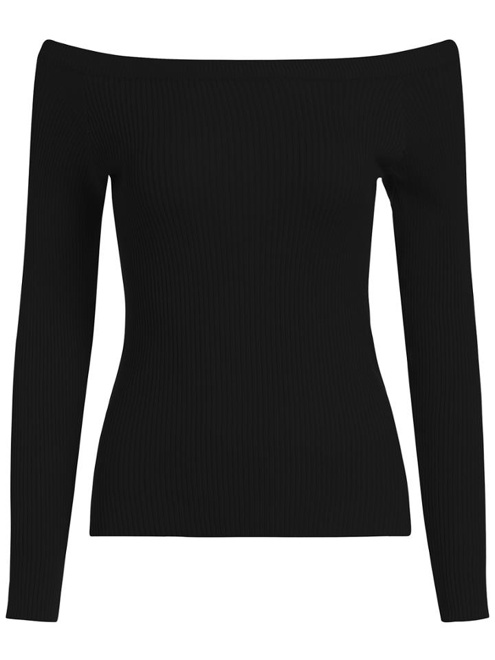 Shein Boat Neck Slim Black Sweater