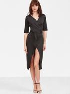 Shein Black V Neck Wrap Dress