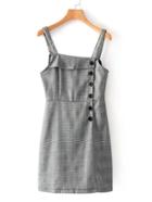 Shein Single Breasted Plaid Pinafore Dress