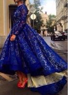 Rosewe Long Sleeve Royal Blue Lace Maxi Dress