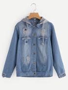 Shein Ripped Denim Jacket With Removable Hood