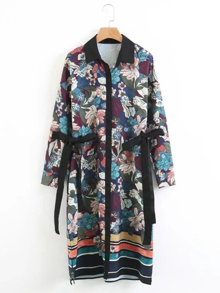 Shein Bow Tie Floral Shirt Dress
