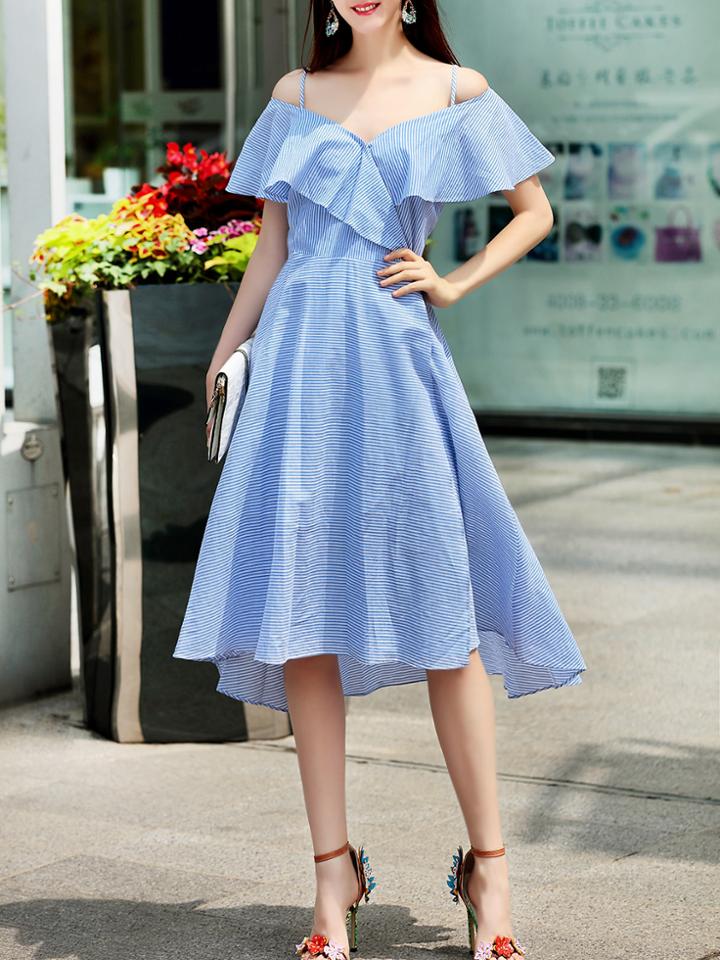 Shein Spaghetti Strap Ruffle Striped Dress