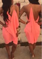 Rosewe Open Back Pink Chiffon Asymmetric Dress
