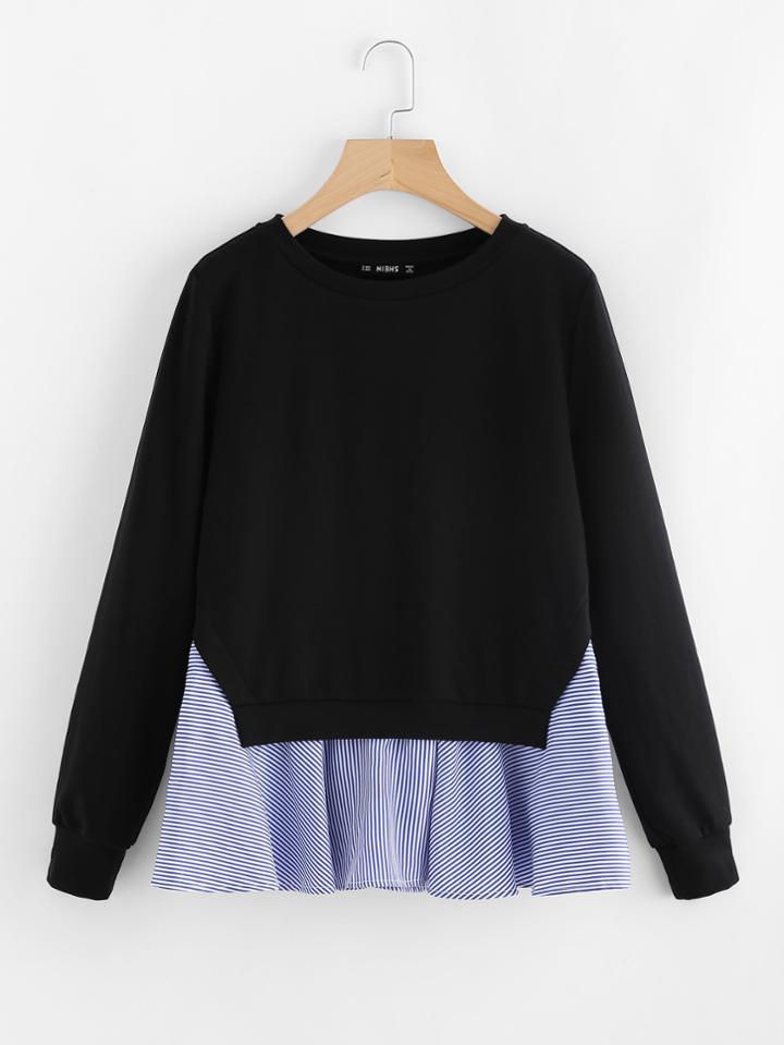 Shein Striped Trim 2 In 1 Sweatshirt