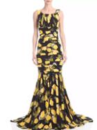 Shein Yellow Round Neck Sleeveless Fishtail Print Dress