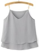 Shein Grey Double Layers Chiffon Pearl Chain Spaghetti Strap Tank Top