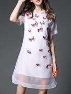 Shein White Butterfly Applique Organza Shift Dress