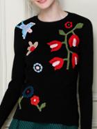 Shein Black Flowers Embroidered Sweater