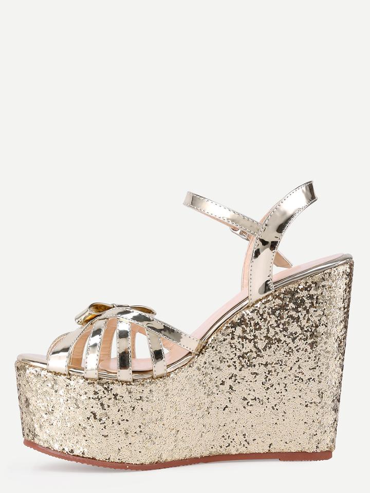 Shein Gold Bow-tie Open Toe Wedge Sandals