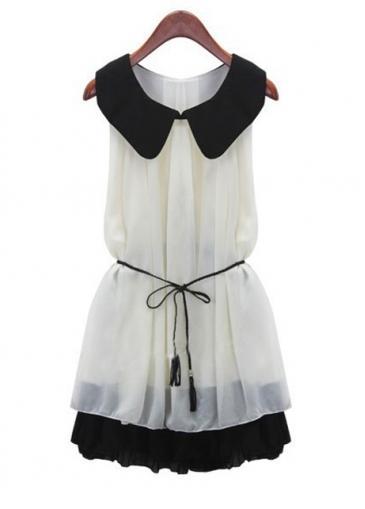 Rosewe Casual Peter Pan Collar Color Blocking Shift Dress