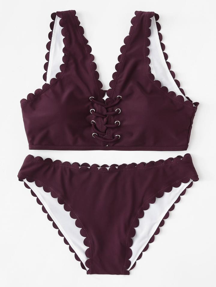 Shein Criss Cross Front Scallop Bikini Set