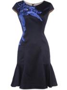 Shein Navy Cap Sleeve Embroidered Ruffle Dress