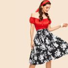 Shein Floral Print Puff Sleeve Fit & Flared Dress