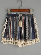 Shein Multicolor Tribal Print Tassel Trim Shorts